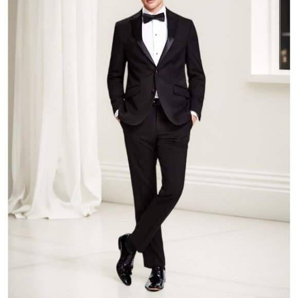 Kenneth Cole Reaction Mens Slim Fit Flex Tuxedo Suit Black Size